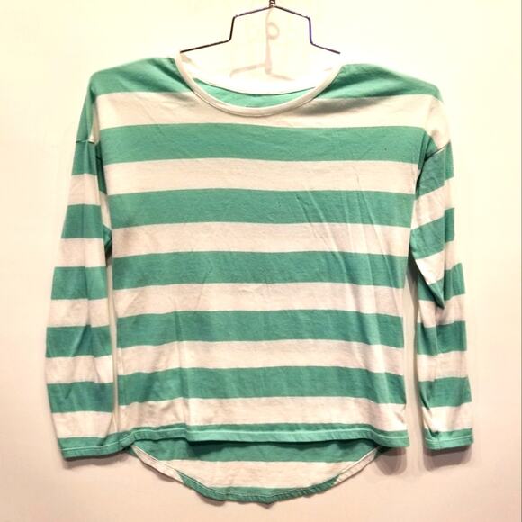 Old Navy Long Sleeve T-Shirt Striped White Green Juniors Size XL /14 - Picture 1 of 6